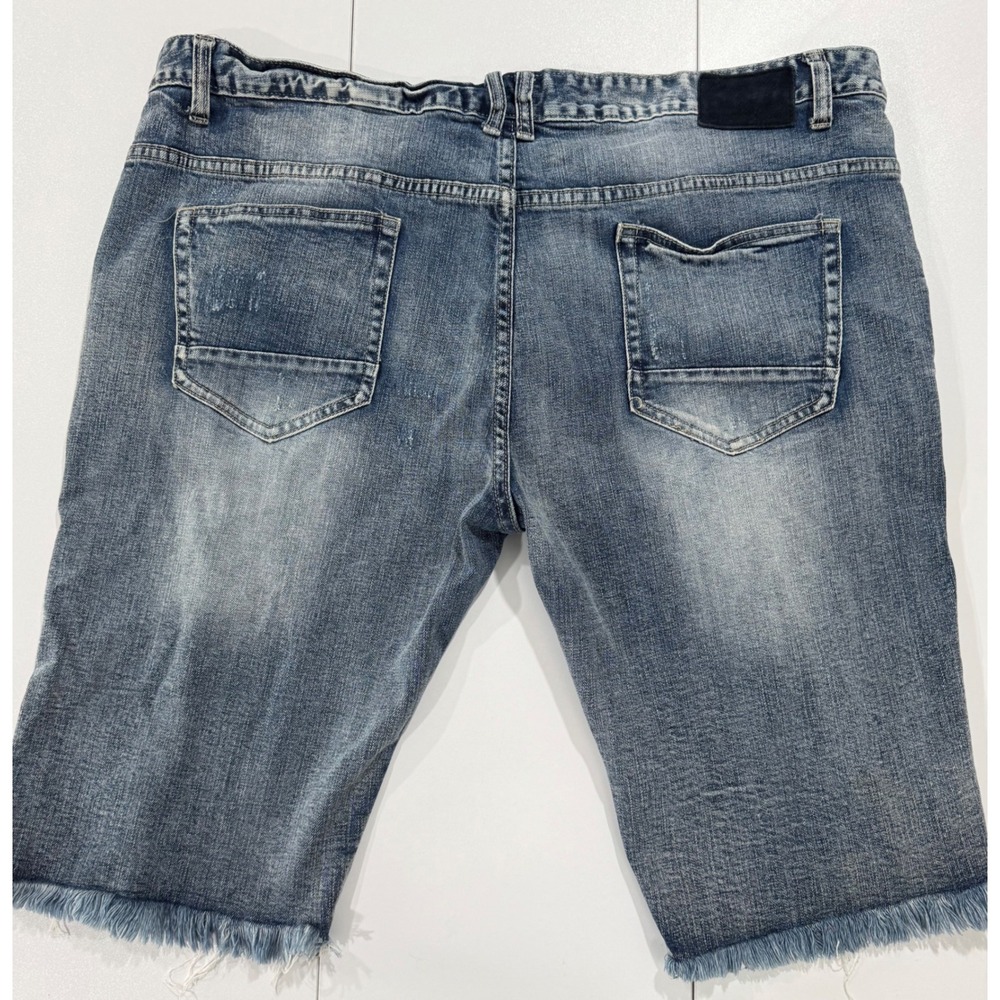 SMOKE RISE Denim Shorts Men Size 46 Distressed Neon Patch Frayed Hem 100 - Picture 6 of 12